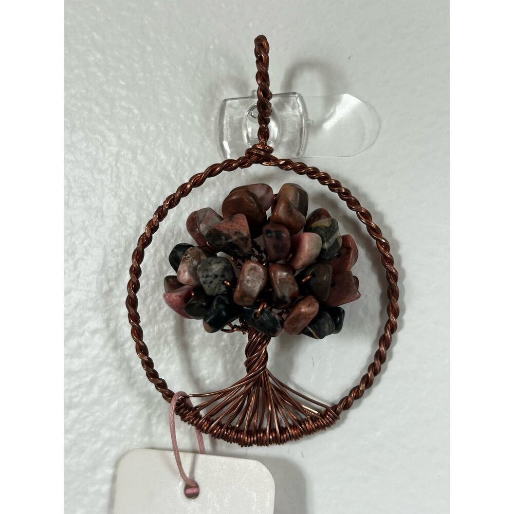 Handmade Copper and Serpentine Crystal Tree of life 3.5x2” Wall Decor